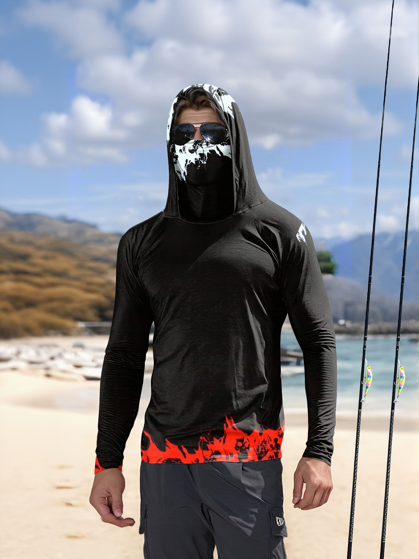 Men Hood Fishing Shirt long sl - Fishing Shirt Uv Protection 评论和价格