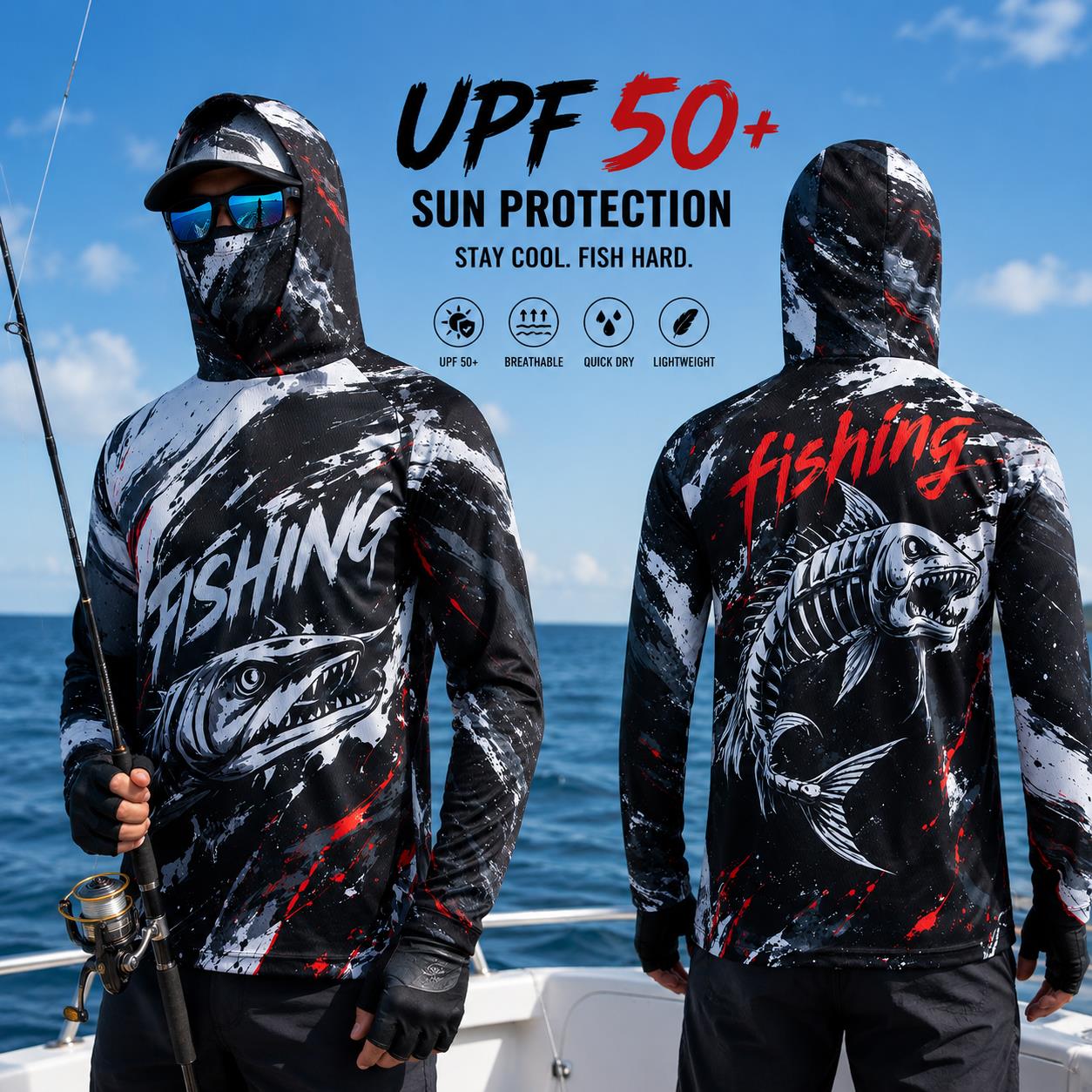 Men's Hooded Fishing Shirt UPF - Fishing Hoodie 评论和价格
