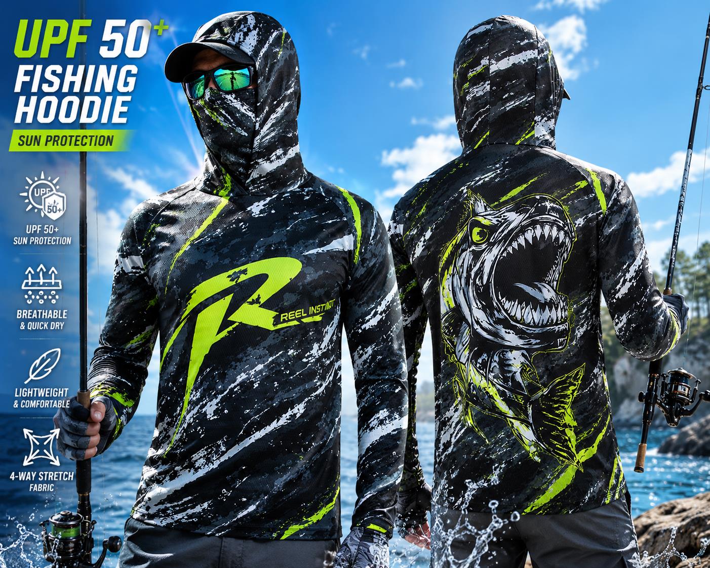 Men's Hooded Fishing Shirt UPF - Fishing Hoodie 评论和价格
