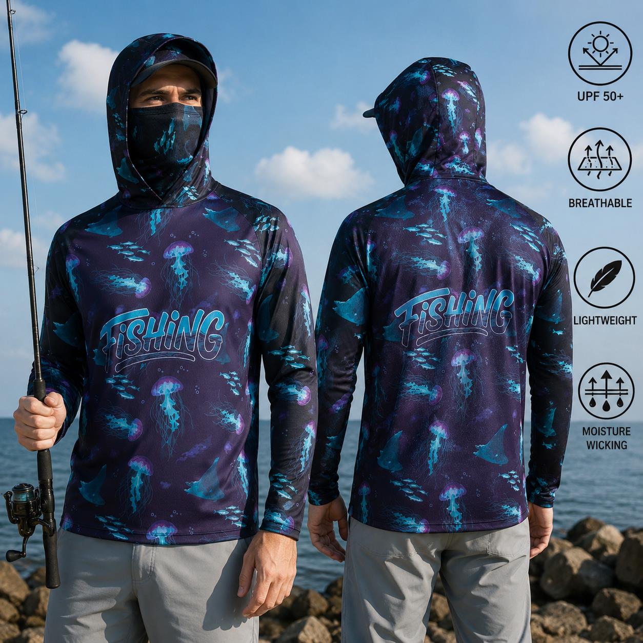 Fishing Shirt Hooded Men Fishi - Fishing Mask Sun Protection 评论和价格