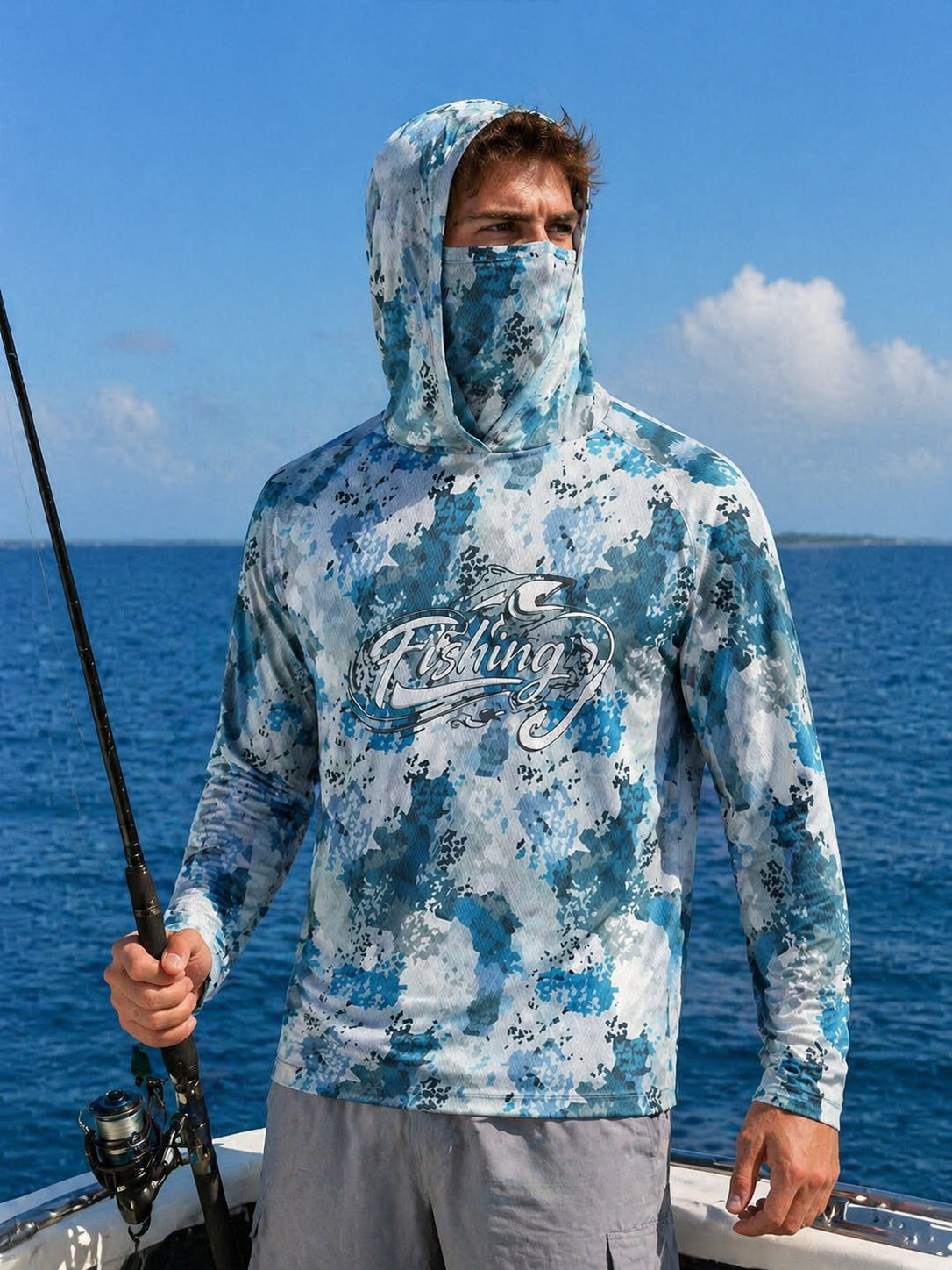 Fishing Shirt Hooded Men Fishi - Fishing Mask Sun Protection 评论和价格